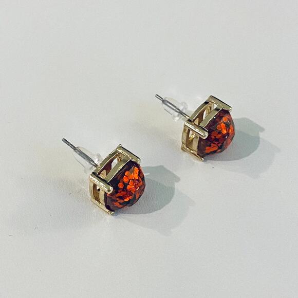 Red Glitter Gold Studs Earrings NEW - Picture 2 of 2